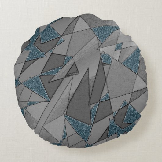 灰色の三角形の切り出しで粗い濃い青の部分 ラウンドクッション (裏面)