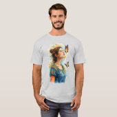 灰色の上のレディバタフライ Tシャツ (正面フル)