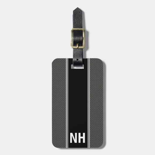 灰色の上品でパーソナライズなモノグラムの ラゲッジタグ (正面縦)