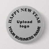 灰色の丸いボタンで新年の挨拶 缶バッジ (正面)