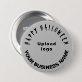 灰色の丸い図形にビジネスハロウィーンの挨拶 缶バッジ (正面&裏面)