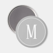灰色の丸い磁石にモノグラムホワイト マグネット (正面/裏面)