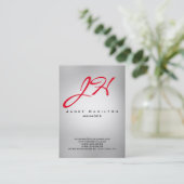 灰色の光の垂直モダン平赤一文字 名刺 (スタンド正面)