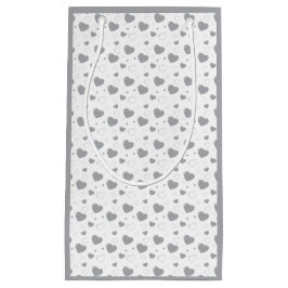 灰色の光沢のあるハートかわいいロマンチックなパターン スモールペーパーバッグ