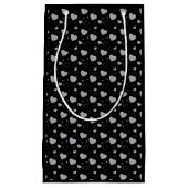 灰色の光沢のあるハートかわいいロマンチックなパターン スモールペーパーバッグ (正面)