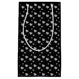 灰色の光沢のあるハートかわいいロマンチックなパターン スモールペーパーバッグ