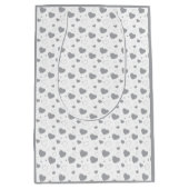 灰色の光沢のあるハートかわいいロマンチックなパターン ミディアムペーパーバッグ (正面)