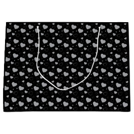 灰色の光沢のあるハートかわいいロマンチックなパターン ラージペーパーバッグ