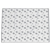 灰色の光沢のあるハートかわいいロマンチックなパターン ラージペーパーバッグ (正面)