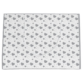 灰色の光沢のあるハートかわいいロマンチックなパターン ラージペーパーバッグ