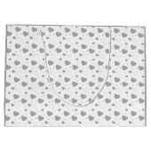 灰色の光沢のあるハートかわいいロマンチックなパターン ラージペーパーバッグ (裏面)