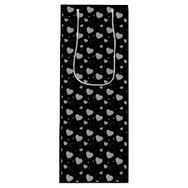 灰色の光沢のあるハートかわいいロマンチックなパターン ワインギフトバッグ