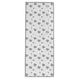 灰色の光沢のあるハートかわいいロマンチックなパターン ワインギフトバッグ