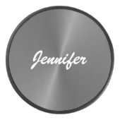 灰色の光沢のあるフェイク金属名前をカスタムする アイスホッケーパック (正面)