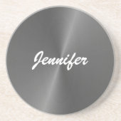灰色の光沢のあるフェイク金属名前をカスタムする コースター (正面)