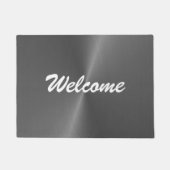 灰色の光沢のあるフェイク金属名前をカスタムする ドアマット (正面)