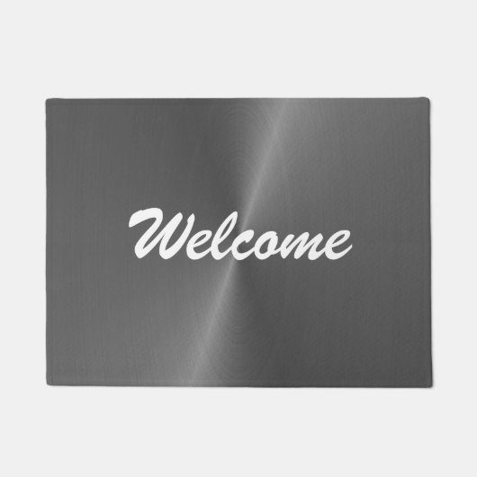 灰色の光沢のあるフェイク金属名前をカスタムする ドアマット (正面)