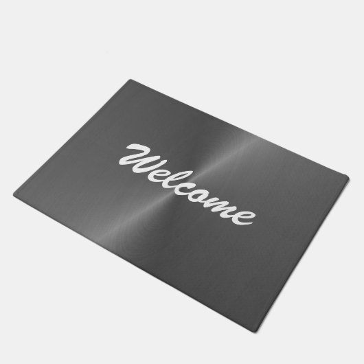 灰色の光沢のあるフェイク金属名前をカスタムする ドアマット (アングル)