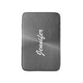 灰色の光沢のあるフェイク金属名前をカスタムする バスマット (正面縦)