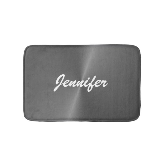 灰色の光沢のあるフェイク金属名前をカスタムする バスマット (正面)