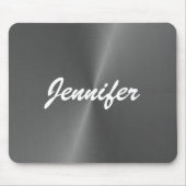 灰色の光沢のあるフェイク金属名前をカスタムする マウスパッド (正面)