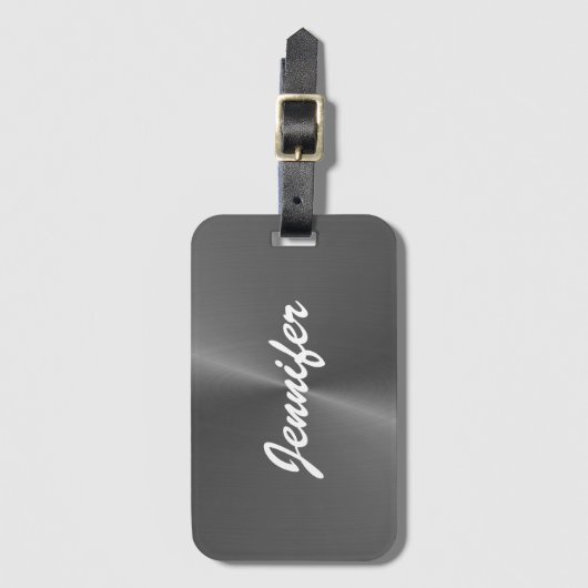灰色の光沢のあるフェイク金属名前をカスタムする ラゲッジタグ (正面縦)