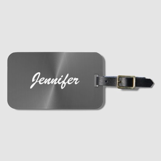 灰色の光沢のあるフェイク金属名前をカスタムする ラゲッジタグ (正面横)