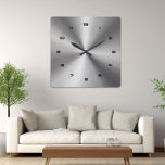 灰色の光沢のある金属 – ステンレス鋼の外観2 スクエア壁時計<br><div class="desc">銀灰色の光沢のある金属デザインステンレス鋼の画像は壁の時計を見る。鉄実在製ではなく、鋼のように見える画像。</div>