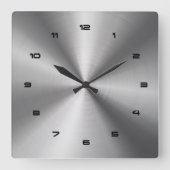 灰色の光沢のある金属 – ステンレス鋼の外観2 スクエア壁時計 (正面)