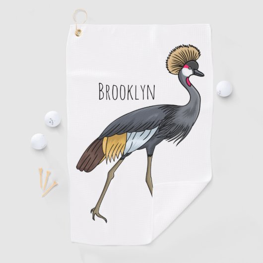 灰色の冠の鶴の鳥の漫画イラストレーション ゴルフタオル (インサイチュ)