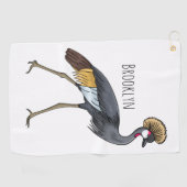 灰色の冠の鶴の鳥の漫画イラストレーション ゴルフタオル (横)