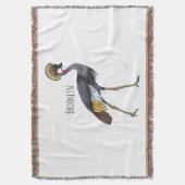 灰色の冠の鶴の鳥の漫画イラストレーション スローブランケット (正面縦)