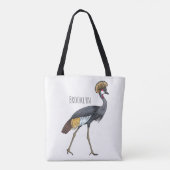 灰色の冠の鶴の鳥の漫画イラストレーション トートバッグ (裏面)