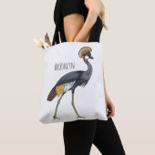 灰色の冠の鶴の鳥の漫画イラストレーション トートバッグ (クローズアップ)