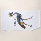 灰色の冠の鶴の鳥の漫画イラストレーション ビーチタオル (正面)