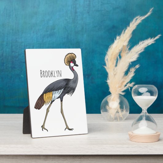 灰色の冠の鶴の鳥の漫画イラストレーション フォトプラーク (側面)