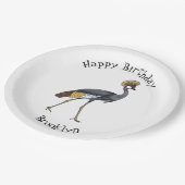 灰色の冠の鶴の鳥の漫画イラストレーション ペーパープレート (アングル)