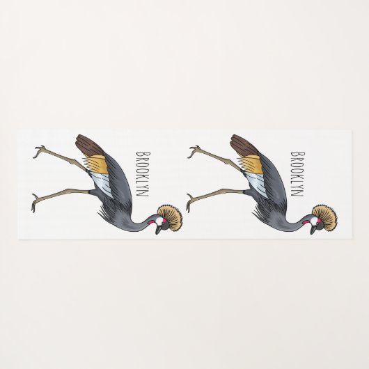 灰色の冠の鶴の鳥の漫画イラストレーション ヨガマット (裏面(横))