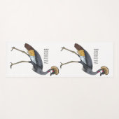 灰色の冠の鶴の鳥の漫画イラストレーション ヨガマット (正面(横))