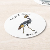 灰色の冠の鶴の鳥の漫画イラストレーション ラウンドペーパーコースター (アングル)