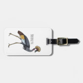 灰色の冠の鶴の鳥の漫画イラストレーション ラゲッジタグ (正面横)