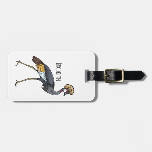 灰色の冠の鶴の鳥の漫画イラストレーション ラゲッジタグ (正面横)