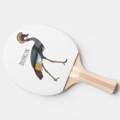 灰色の冠の鶴の鳥の漫画イラストレーション 卓球ラケット (横)
