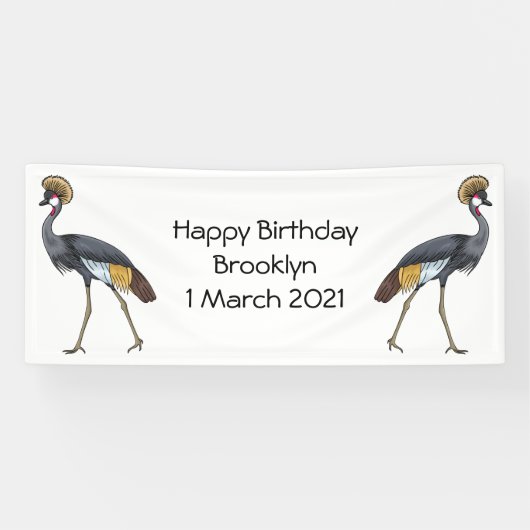 灰色の冠の鶴の鳥の漫画イラストレーション 横断幕 (横)