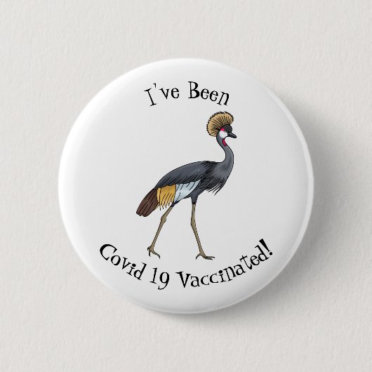 灰色の冠の鶴の鳥の漫画イラストレーション 缶バッジ (正面)