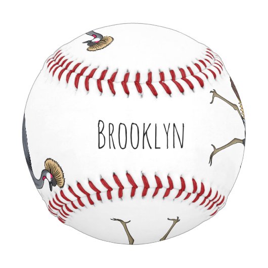 灰色の冠の鶴の鳥の漫画イラストレーション 野球ボール (裏面)