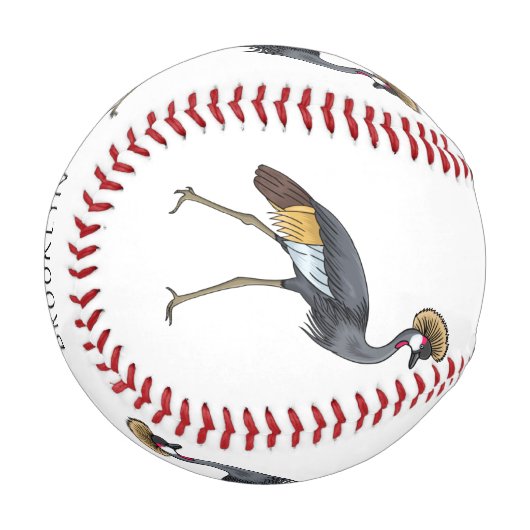 灰色の冠の鶴の鳥の漫画イラストレーション 野球ボール (正面左)
