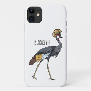灰色の冠の鶴の鳥の漫画イラストレーション iPhone 11 ケース