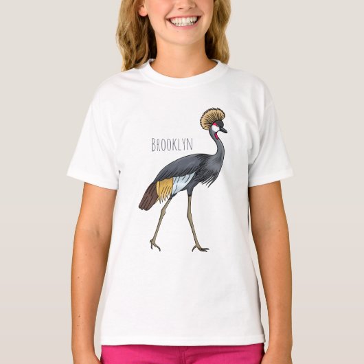灰色の冠の鶴の鳥の漫画イラストレーション Tシャツ (正面)