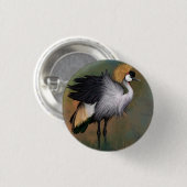 灰色の冠を付けたクレーンバードボタン – 絵画s 缶バッジ (正面&裏面)